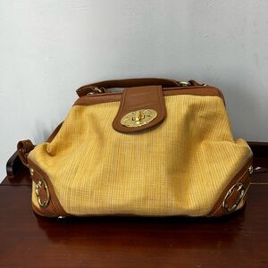 EMMA FOX Newport Frame Natural Woven Crossbody Satchel— Tan And Brown Color